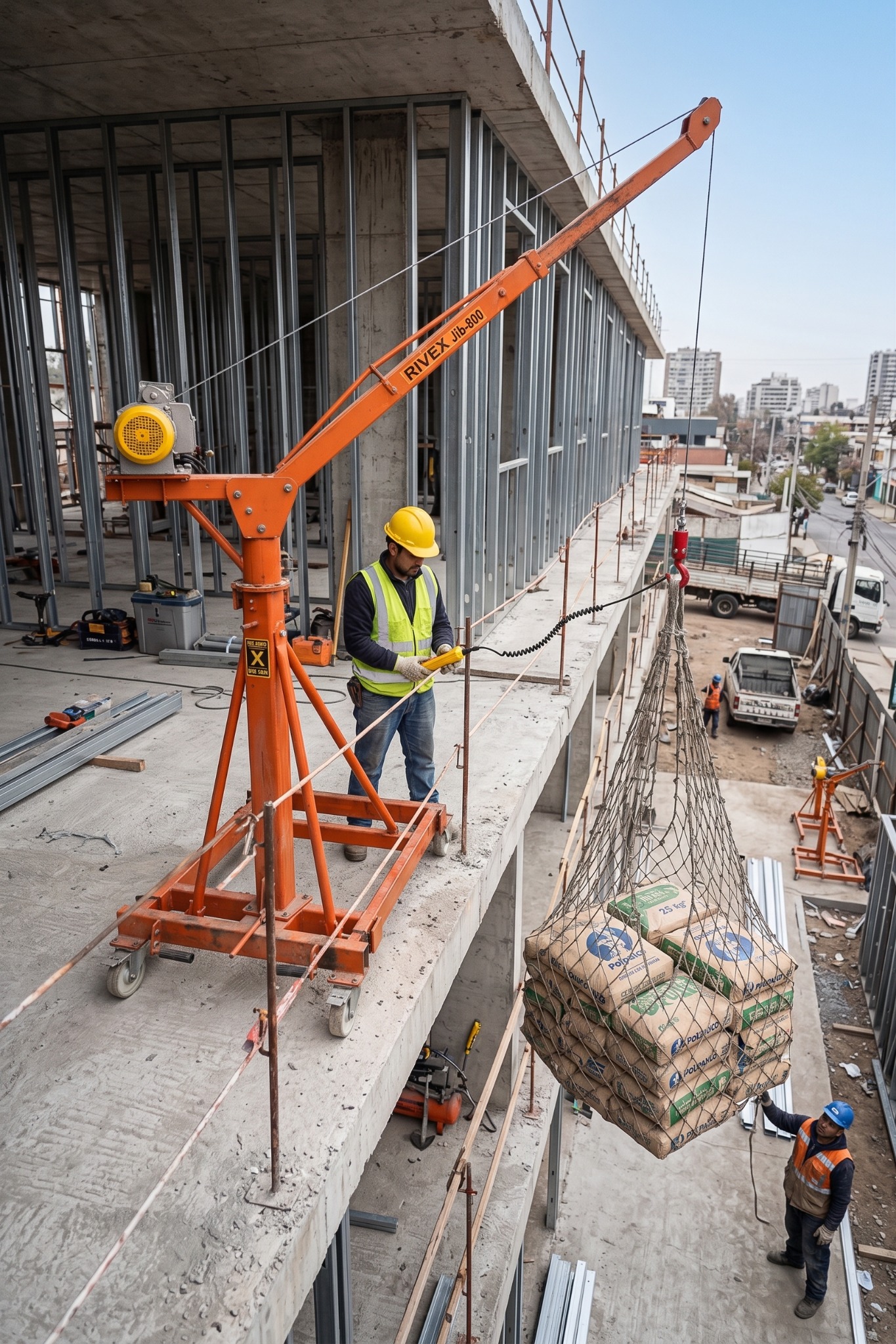 Grúa araña Rivex operando en una construcción
